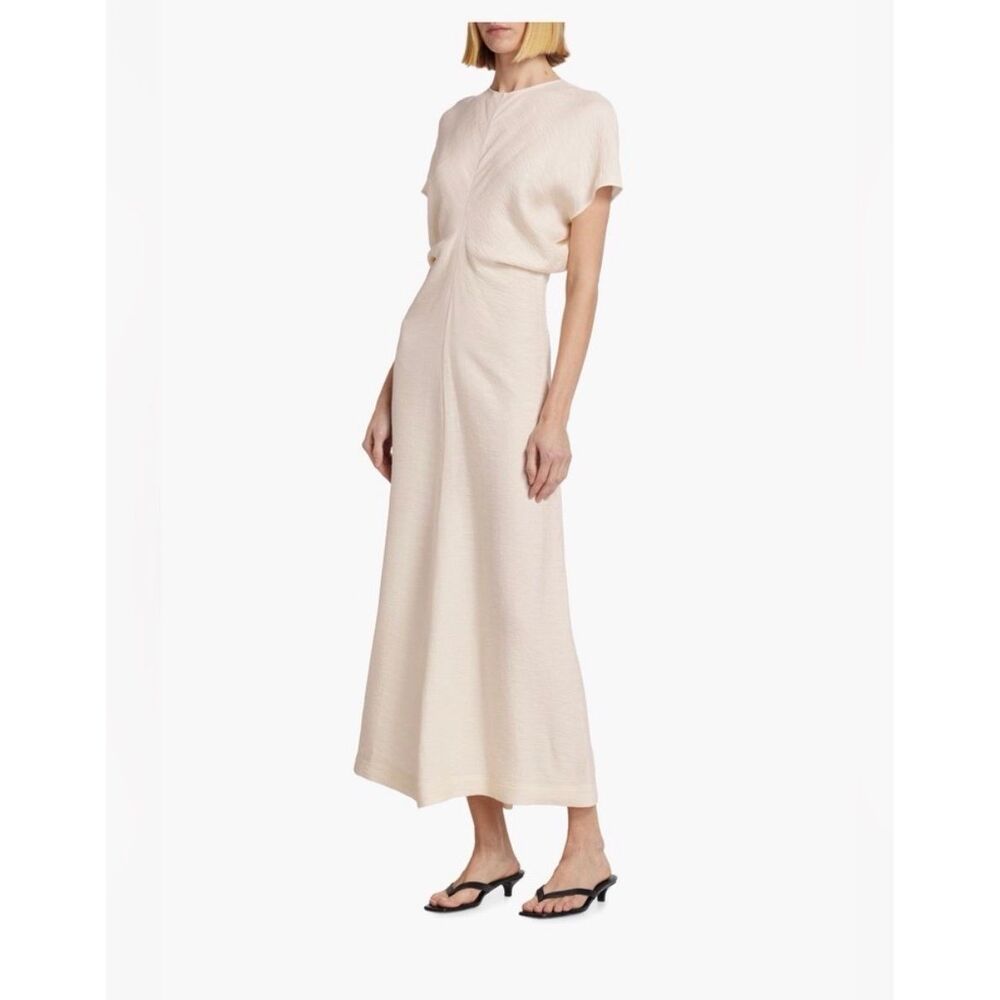 Toteme Crinkled Slouch-waist Midi Dress 36 Cream